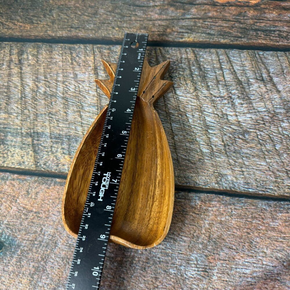 Wooden Pineapple Shape Monkey Pod Catch All Trinket Dish Hand Carved Decor 9" - Picture 6 of 7